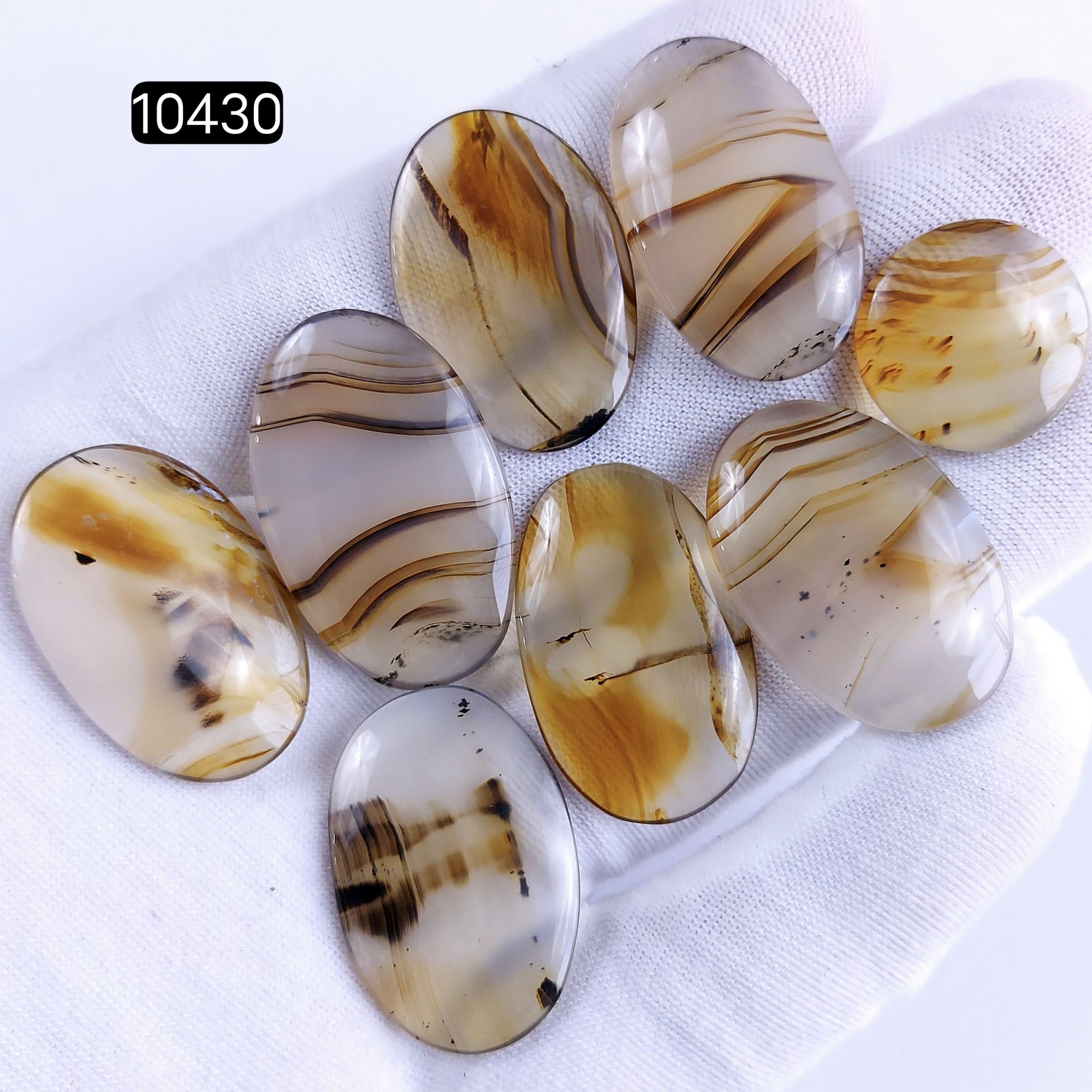 8Pcs 137Cts Natural Brown Montana Agate Cabochon Loose Gemstone Flat Back Semi Precious Stone Jewelry Making Crystal  31X20 19X19mm 10430