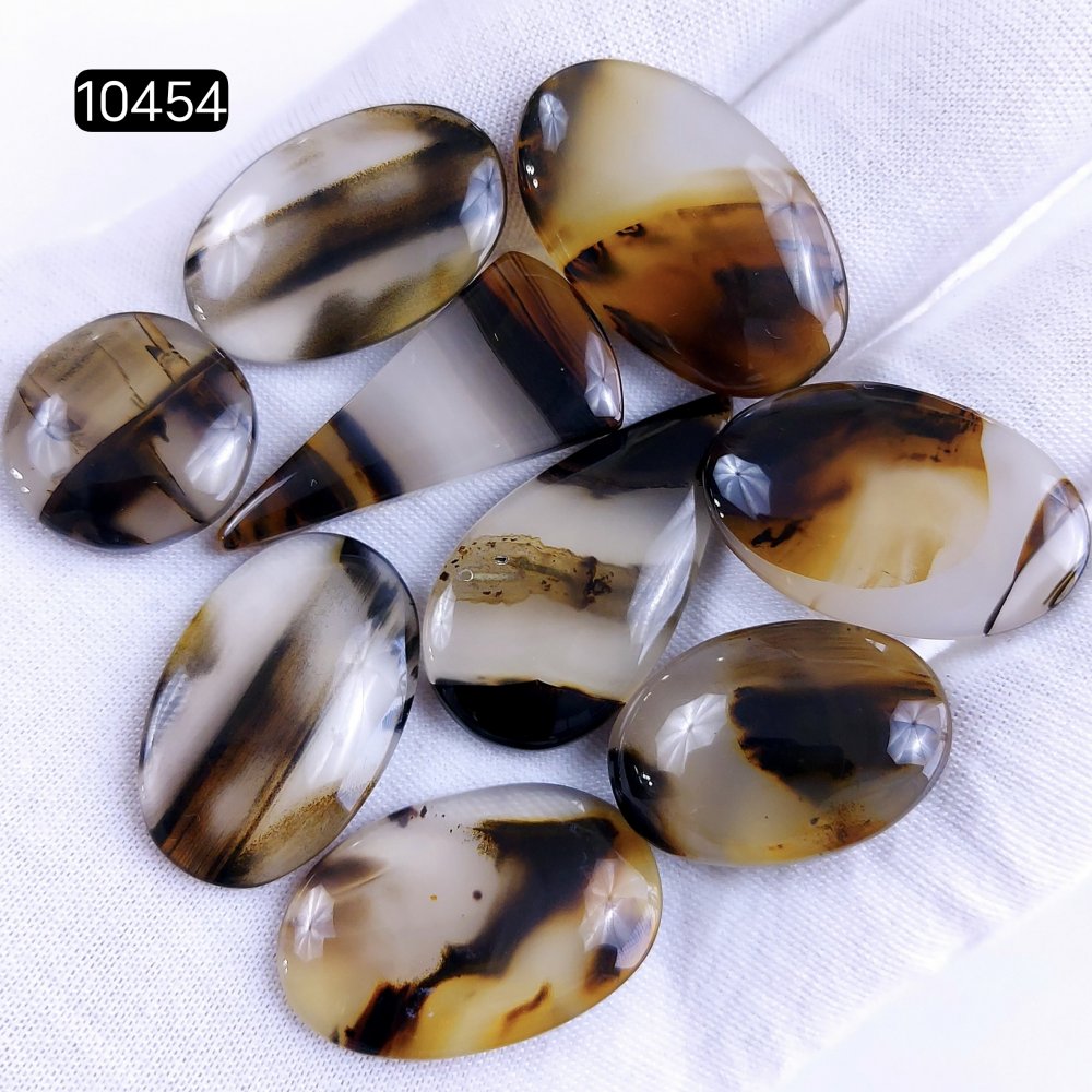 13Pcs 253Cts Natural Brown Montana Agate Cabochon Loose Gemstone Flat Back Semi Precious Stone Jewelry Making Crystal  35X10 18X18mm #10454