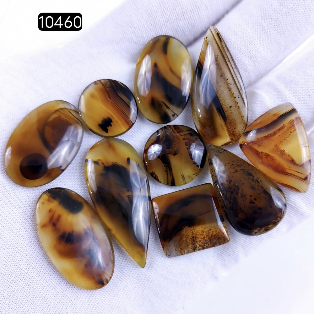 10Pcs 152Cts Natural Brown Montana Agate Cabochon Loose Gemstone Flat Back Semi Precious Stone Jewelry Making Crystal  37X16 16X16mm #10460