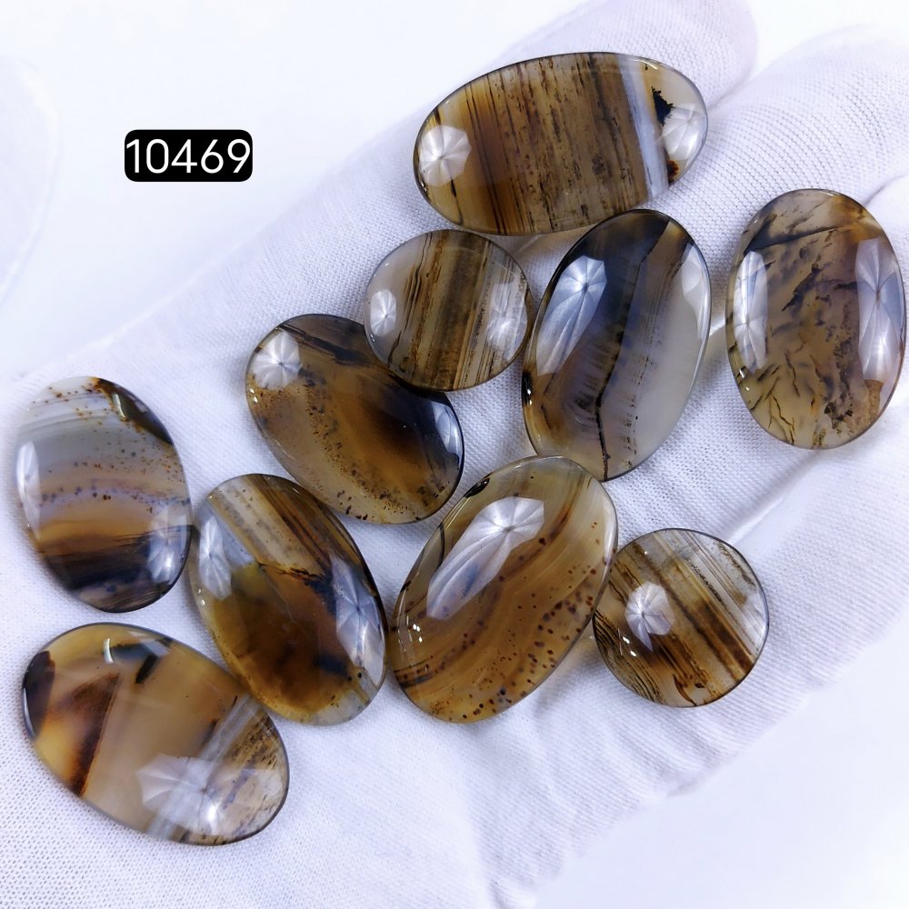10Pcs 189Cts Natural Brown Montana Agate Cabochon Loose Gemstone Flat Back Semi Precious Stone Jewelry Making Crystal  33X19 19X19mm #10469