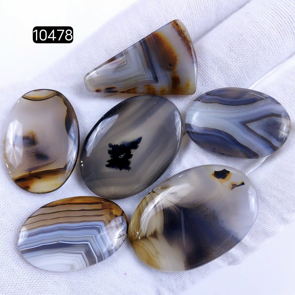 6Pcs 188Cts Natural Brown Montana Agate Cabochon Loose Gemstone Flat Back Semi Precious Stone Jewelry Making Crystal  39X26 31X21mm #10478