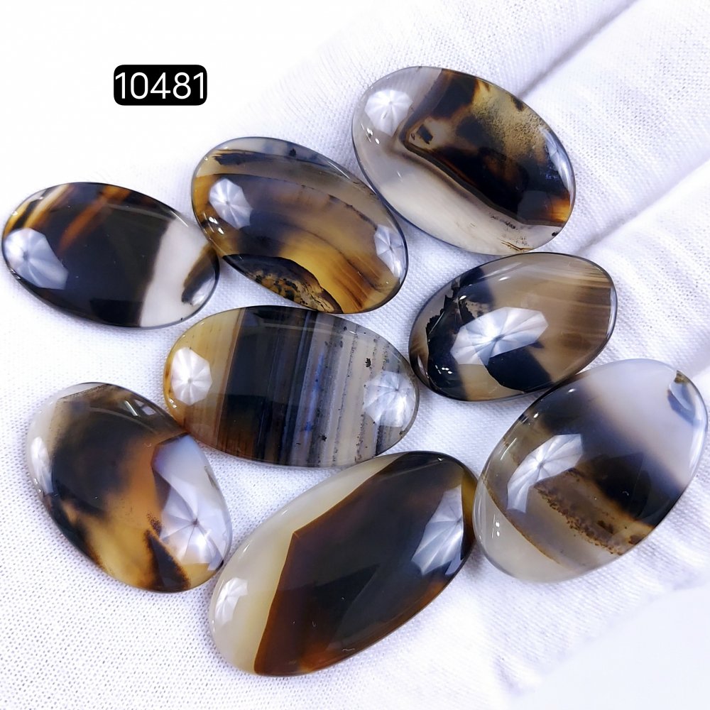 8Pcs 171Cts Natural Brown Montana Agate Cabochon Loose Gemstone Flat Back Semi Precious Stone Jewelry Making Crystal  35X19 26X17mm #10481