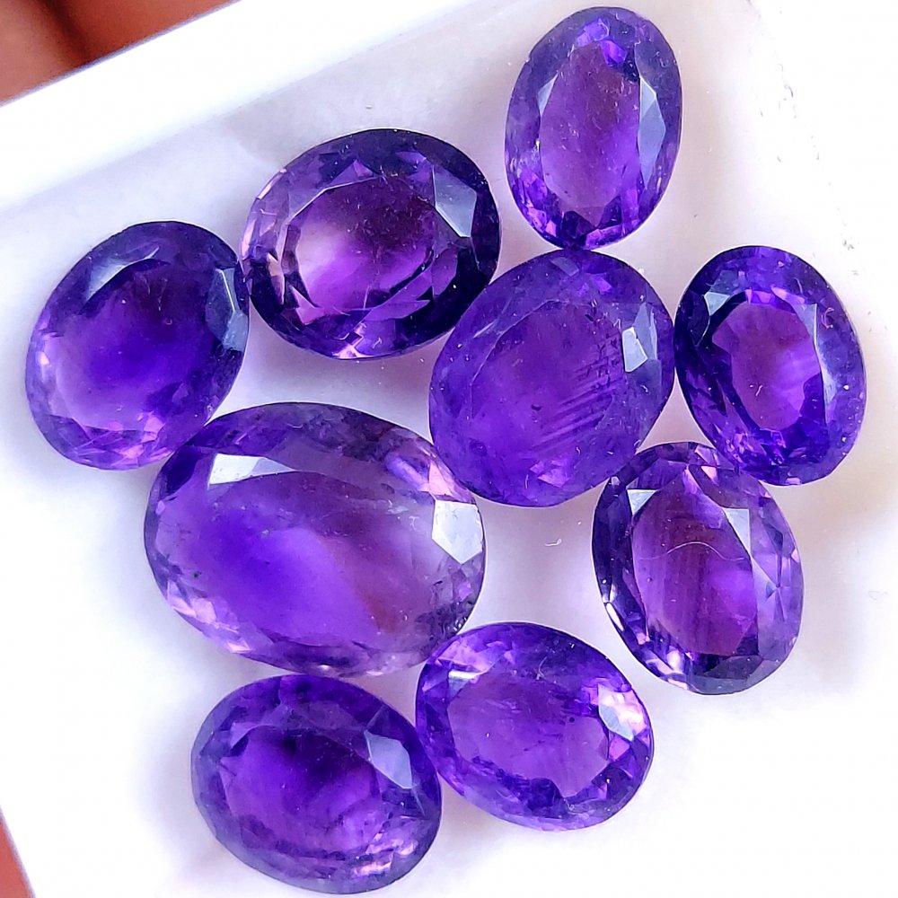 9Pcs 52Cts Natural Purple Amethyst Faceted Cabochon Gemstone Lot Mixed Shapes And Sizes For Jewelry Making  16x12 11x8mm#10486