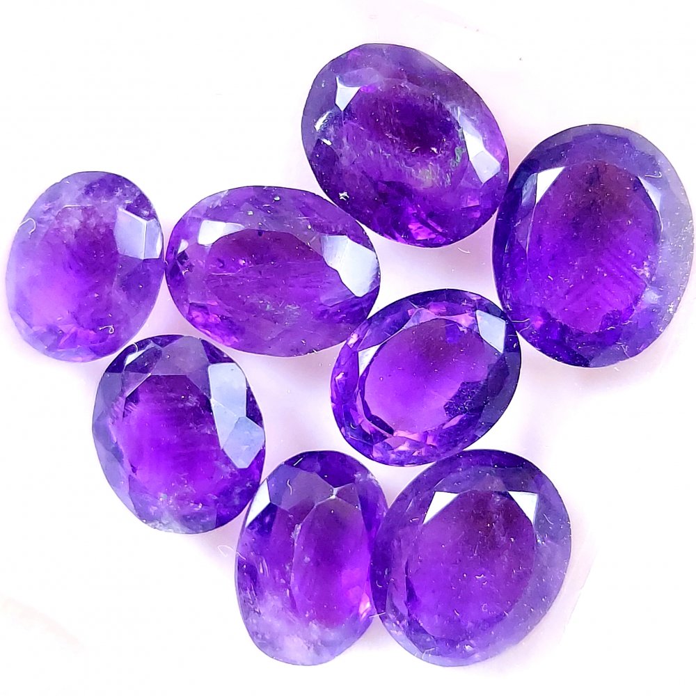 8Pcs 55Cts Natural Purple Amethyst Faceted Cabochon Gemstone Lot Mixed Shapes And Sizes For Jewelry Making  14x11 12x9mm#10487