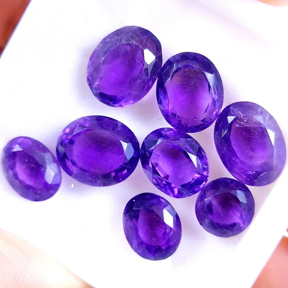 8Pcs 44Cts Natural Purple Amethyst Faceted Cabochon Gemstone Lot Mixed Shapes And Sizes For Jewelry Making  14x11 9x9mm#10490