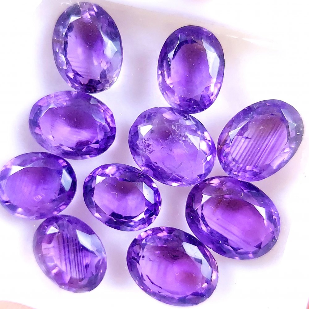 10Pcs 49Cts Natural Purple Amethyst Faceted Cabochon Gemstone Lot Mixed Shapes And Sizes For Jewelry Making  14x10 11x9mm#10494