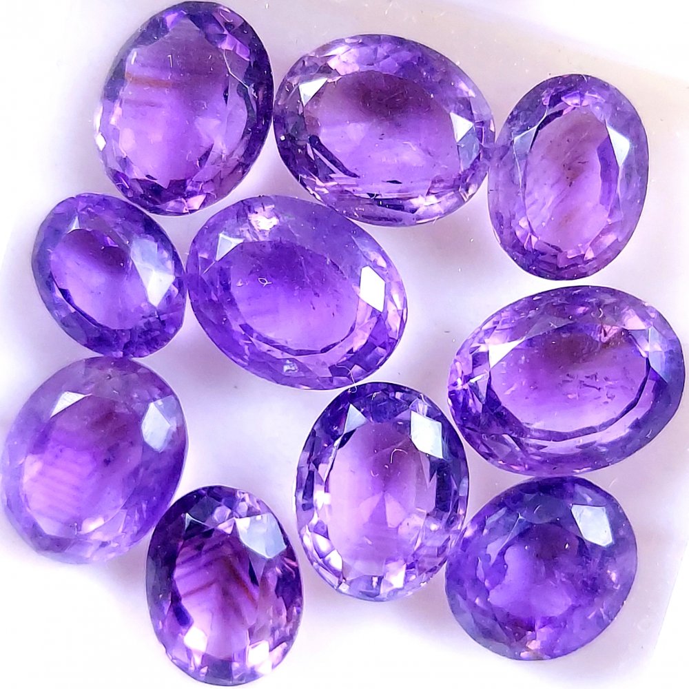 10Pcs 51Cts Natural Purple Amethyst Faceted Cabochon Gemstone Lot Mixed Shapes And Sizes For Jewelry Making  14x10 10x8mm#10496