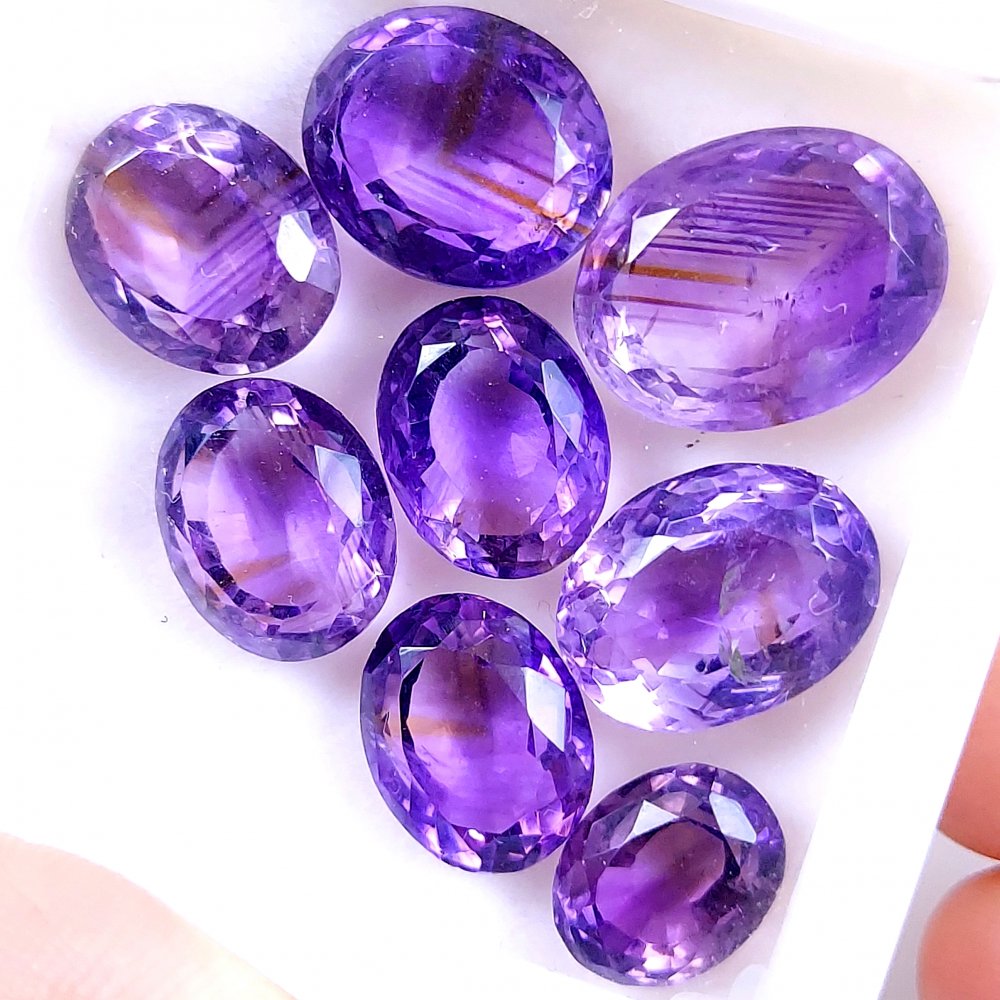 8Pcs 52Cts Natural Purple Amethyst Faceted Cabochon Gemstone Lot Mixed Shapes And Sizes For Jewelry Making  16x12 11x8mm#10497