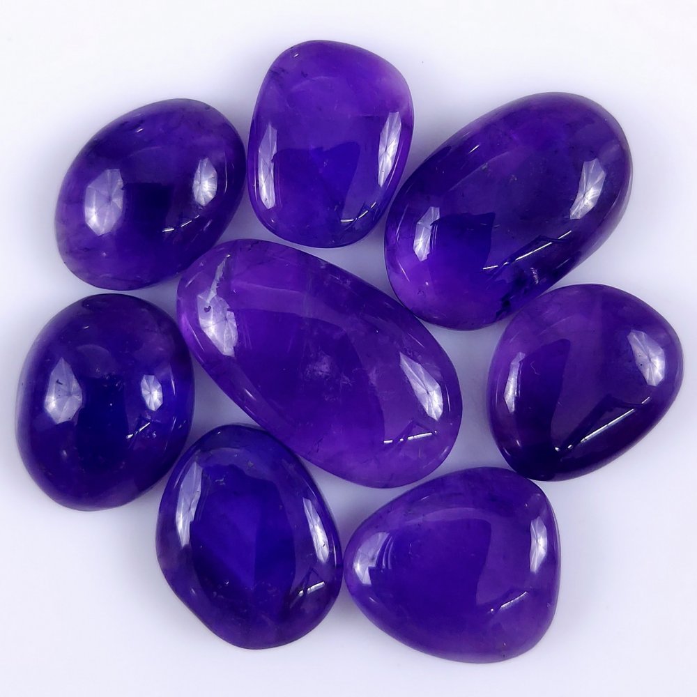 8Pcs 138Cts. Natural Amethyst Cabochon Purple Loose Gemstone For Jewelry Making#105