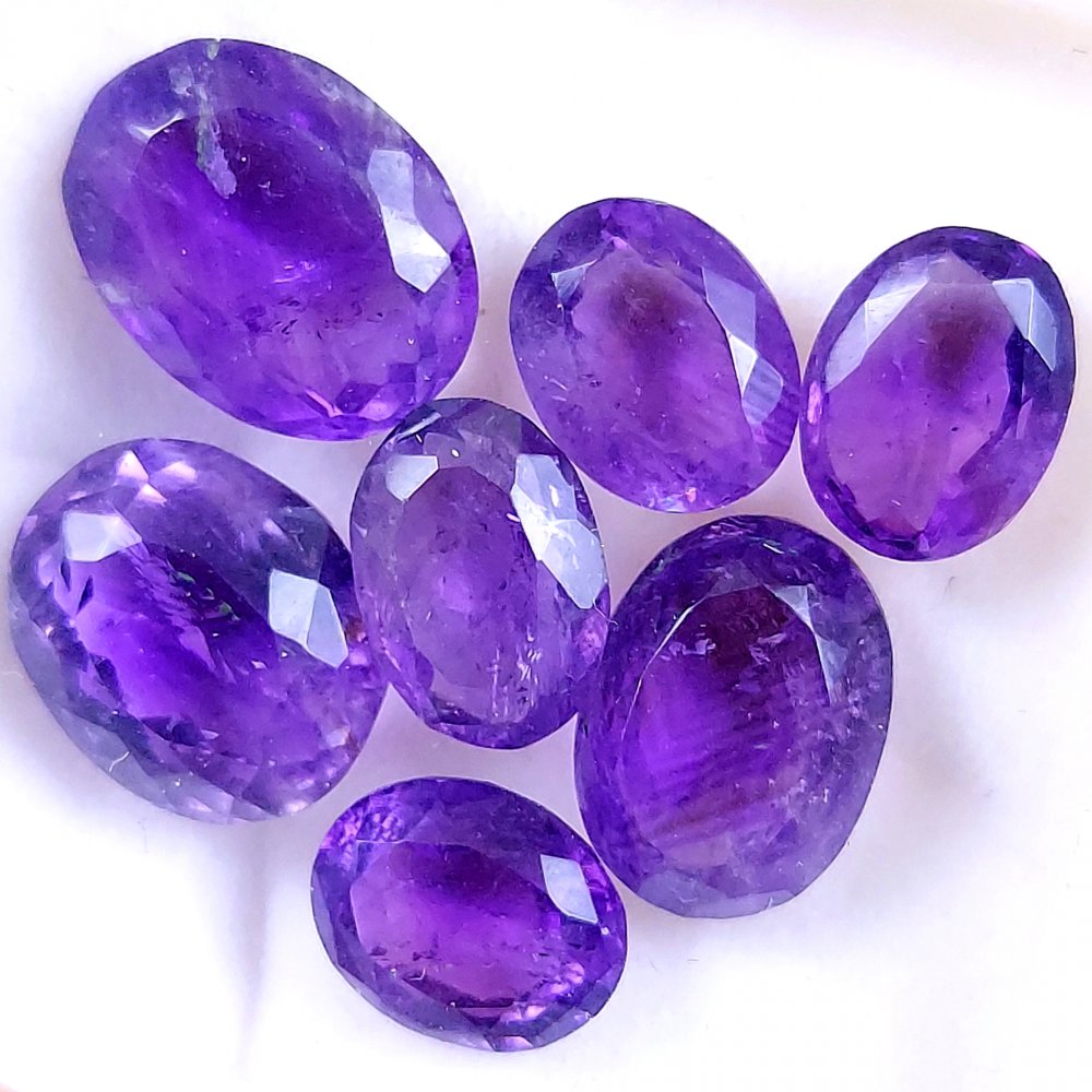 7Pcs 39Cts Natural Purple Amethyst Faceted Cabochon Gemstone Lot Mixed Shapes And Sizes For Jewelry Making  15x11 11x8mm#10500