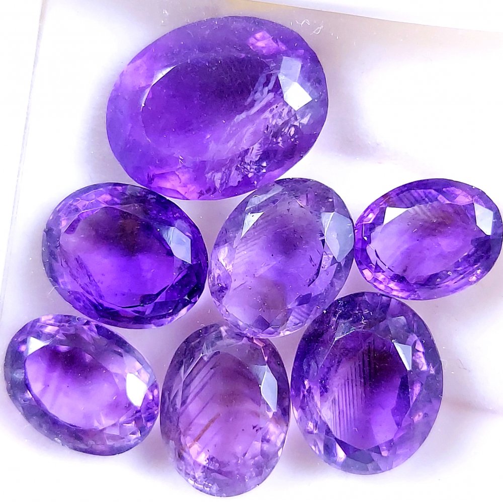 7Pcs 57Cts Natural Purple Amethyst Faceted Cabochon Gemstone Lot Mixed Shapes And Sizes For Jewelry Making  17x13 11x9mm#10505