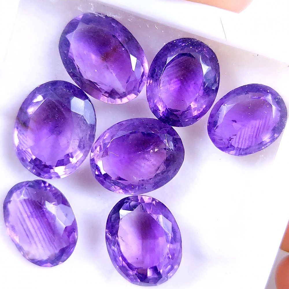 7Pcs 47Cts Natural Purple Amethyst Faceted Cabochon Gemstone Lot Mixed Shapes And Sizes For Jewelry Making  14x11 11x8mm#10506