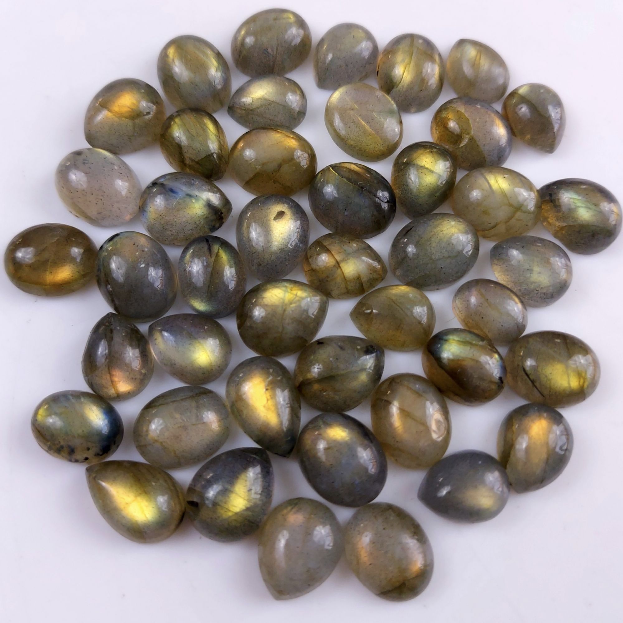44 Pcs159Cts Natural Multifire Labradorite Loose Cabochon Gemstone Lot for Jewelry Making  9x7 7x5mm#1051