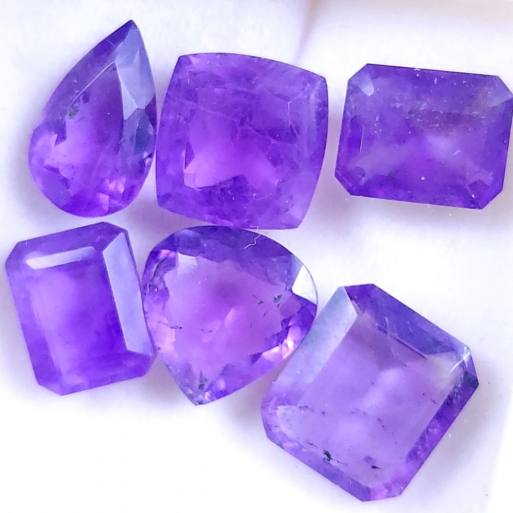 6Pcs 35Cts Natural Purple Amethyst Faceted Cabochon Gemstone Lot Mixed Shapes And Sizes For Jewelry Making  14x12 12x9mm#10510