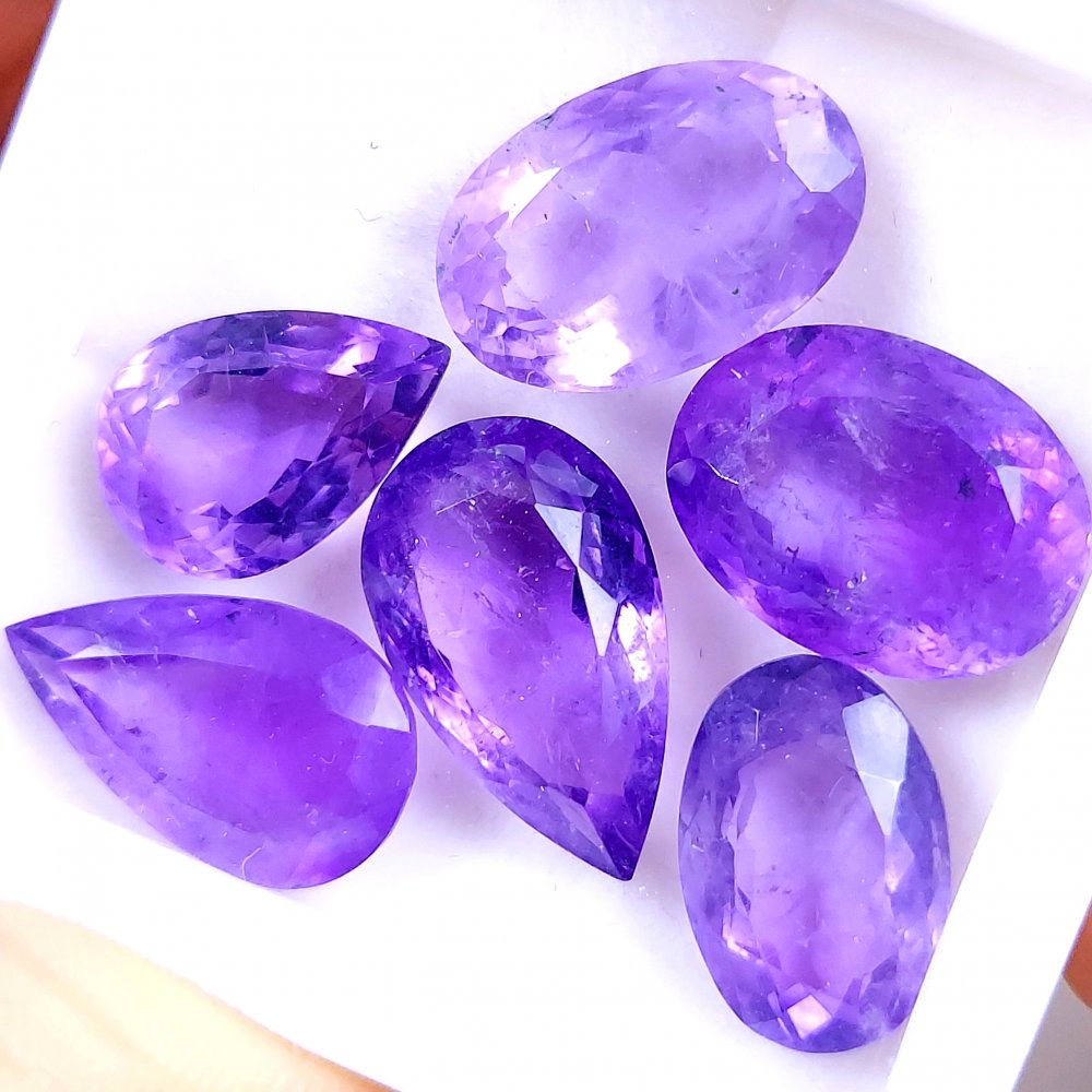 6Pcs 58Cts Natural Purple Amethyst Faceted Cabochon Gemstone Lot Mixed Shapes And Sizes For Jewelry Making  18x12 15x10mm#10511