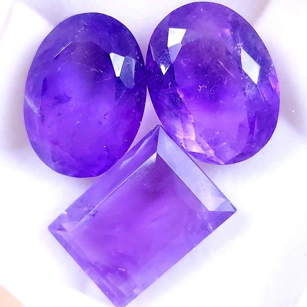 3Pcs 42Cts Natural Purple Amethyst Faceted Cabochon Gemstone Lot Mixed Shapes And Sizes For Jewelry Making  18x12 17x12mm#10512