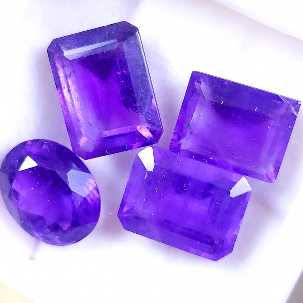 4Pcs 45Cts Natural Purple Amethyst Faceted Cabochon Gemstone Lot Mixed Shapes And Sizes For Jewelry Making  16x12 14x11mm#10513
