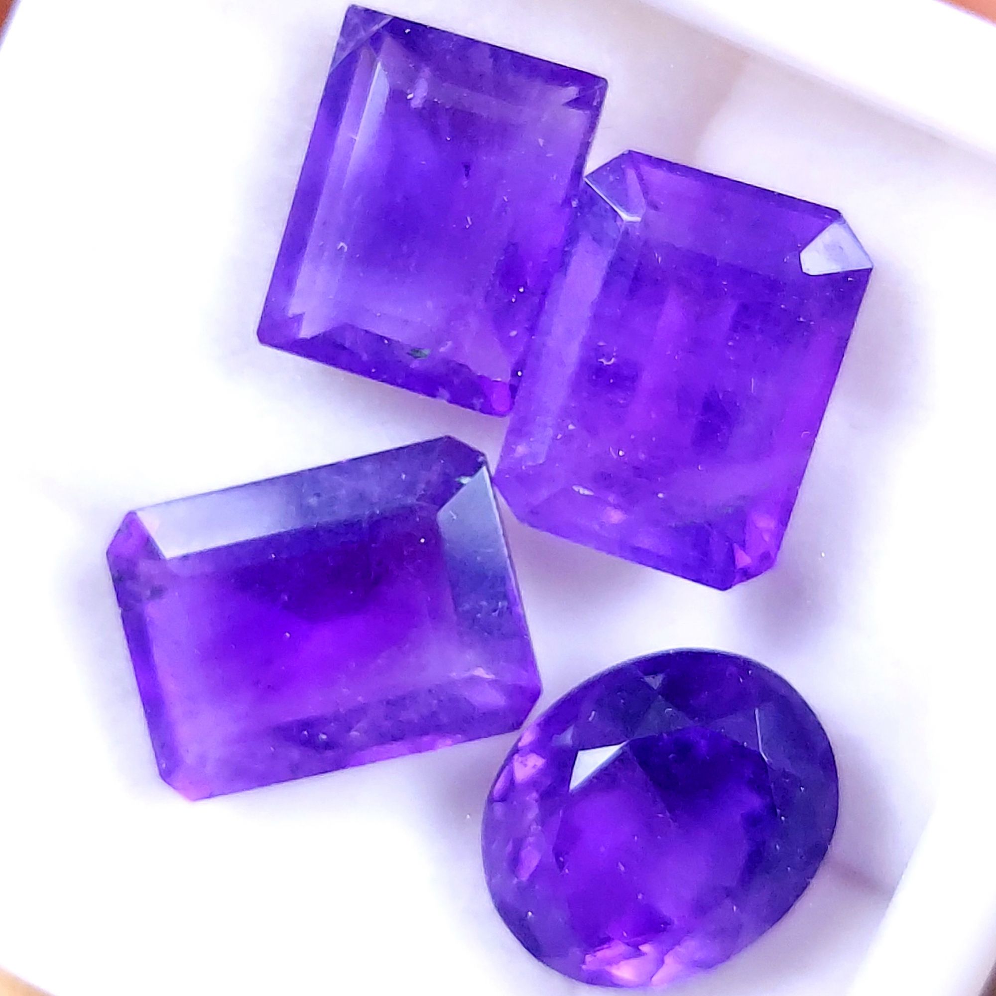 4Pcs 45Cts Natural Purple Amethyst Faceted Cabochon Gemstone Lot Mixed Shapes And Sizes For Jewelry Making  16x12 14x11mm10513