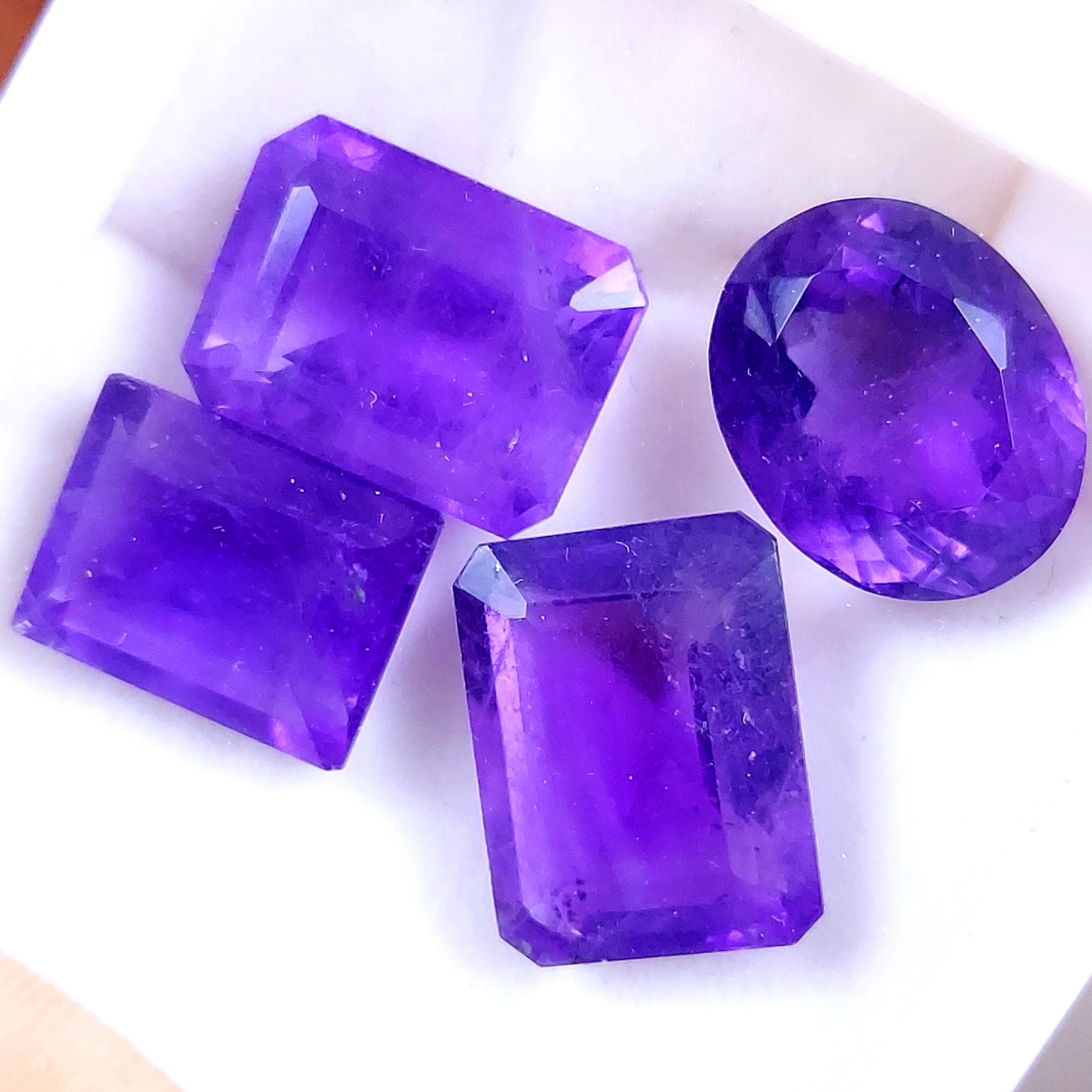 4Pcs 45Cts Natural Purple Amethyst Faceted Cabochon Gemstone Lot Mixed Shapes And Sizes For Jewelry Making  16x12 14x11mm10513