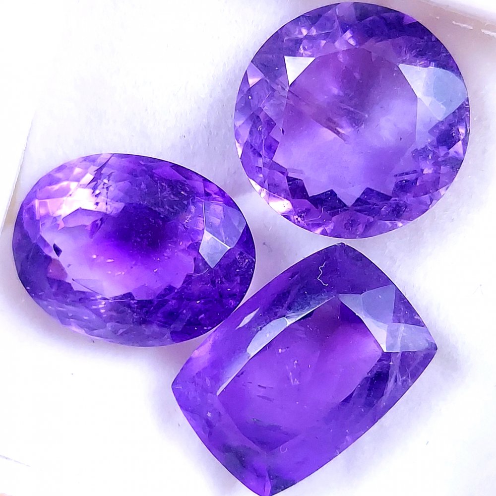 3Pcs 49Cts Natural Purple Amethyst Faceted Cabochon Gemstone Lot Mixed Shapes And Sizes For Jewelry Making  18x13 17x17mm#10514