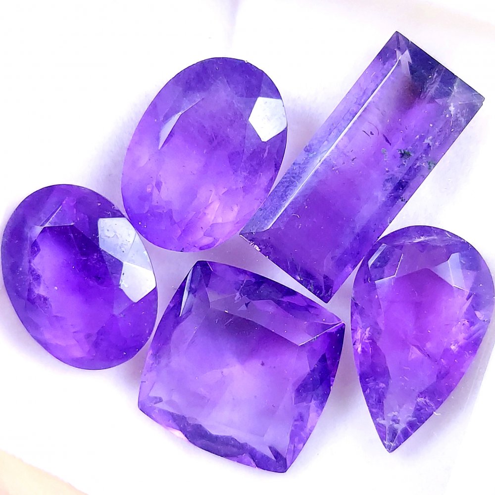 5Pcs 49Cts Natural Purple Amethyst Faceted Cabochon Gemstone Lot Mixed Shapes And Sizes For Jewelry Making  20x9 15x15mm#10515