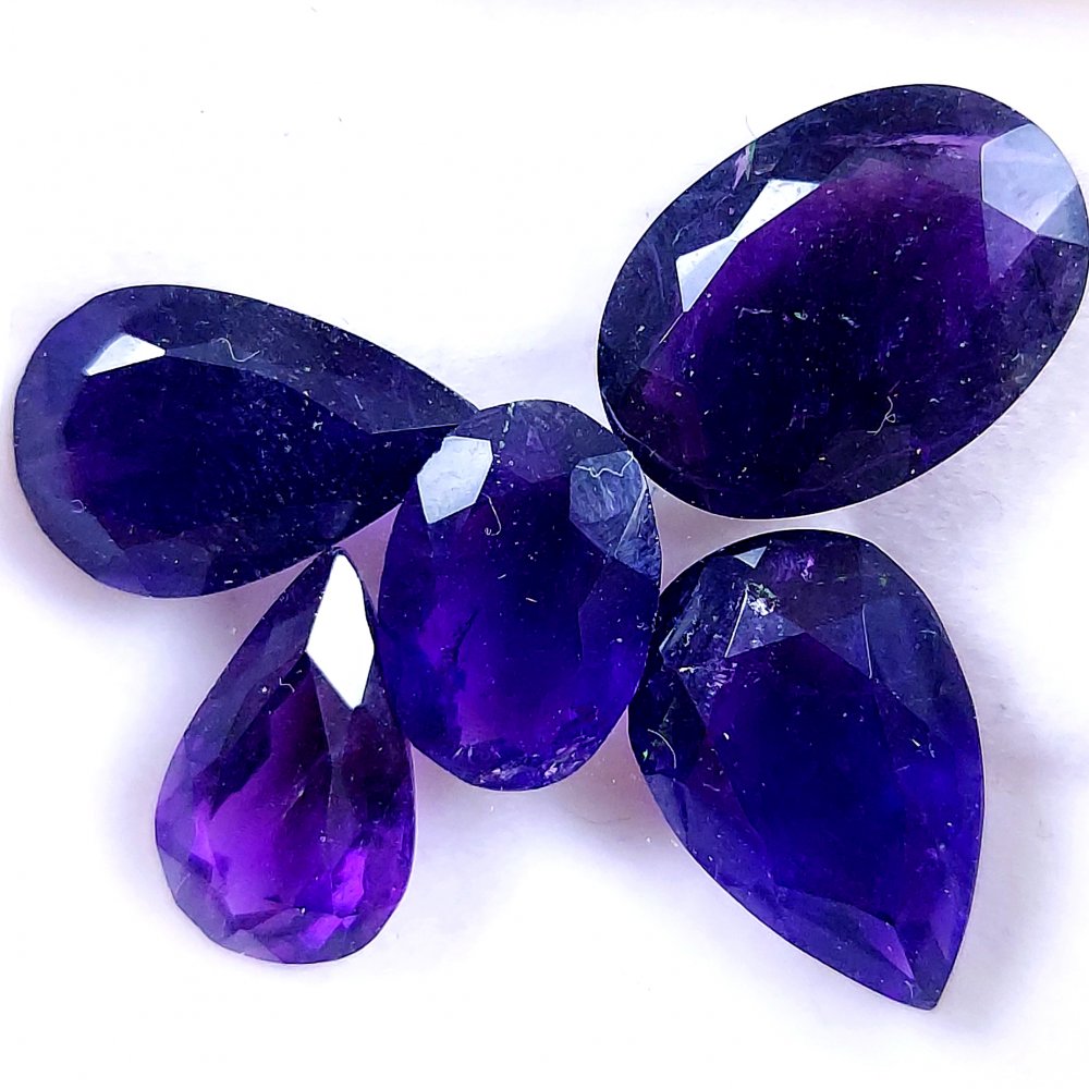 5Pcs 31Cts Natural Purple Amethyst Faceted Cabochon Gemstone Lot Mixed Shapes And Sizes For Jewelry Making  16x12 13x9mm#10516