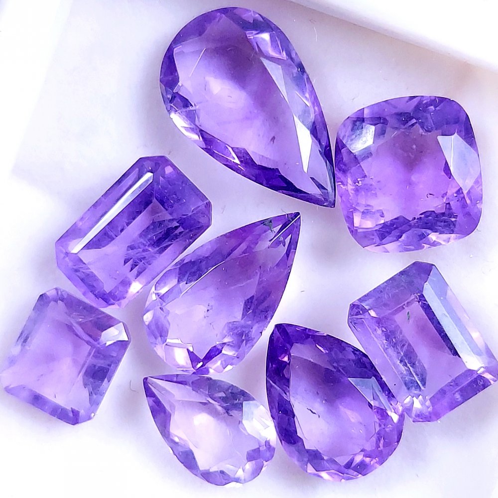 8Pcs 29Cts Natural Purple Amethyst Faceted Cabochon Gemstone Lot Mixed Shapes And Sizes For Jewelry Making  17x10 9x7mm#10517