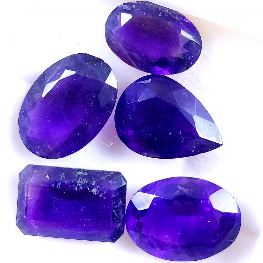 5Pcs 36Cts Natural Purple Amethyst Faceted Cabochon Gemstone Lot Mixed Shapes And Sizes For Jewelry Making  16x12 14x9mm#10518