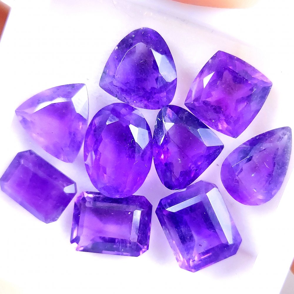 9Pcs 46Cts Natural Purple Amethyst Faceted Cabochon Gemstone Lot Mixed Shapes And Sizes For Jewelry Making  14x10 10x10mm#10519