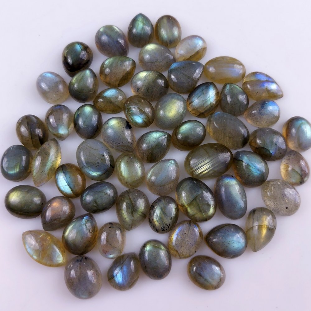 55 Pcs202Cts Natural Multifire Labradorite Loose Cabochon Gemstone Lot for Jewelry Making  11x7 7x5mm#1052