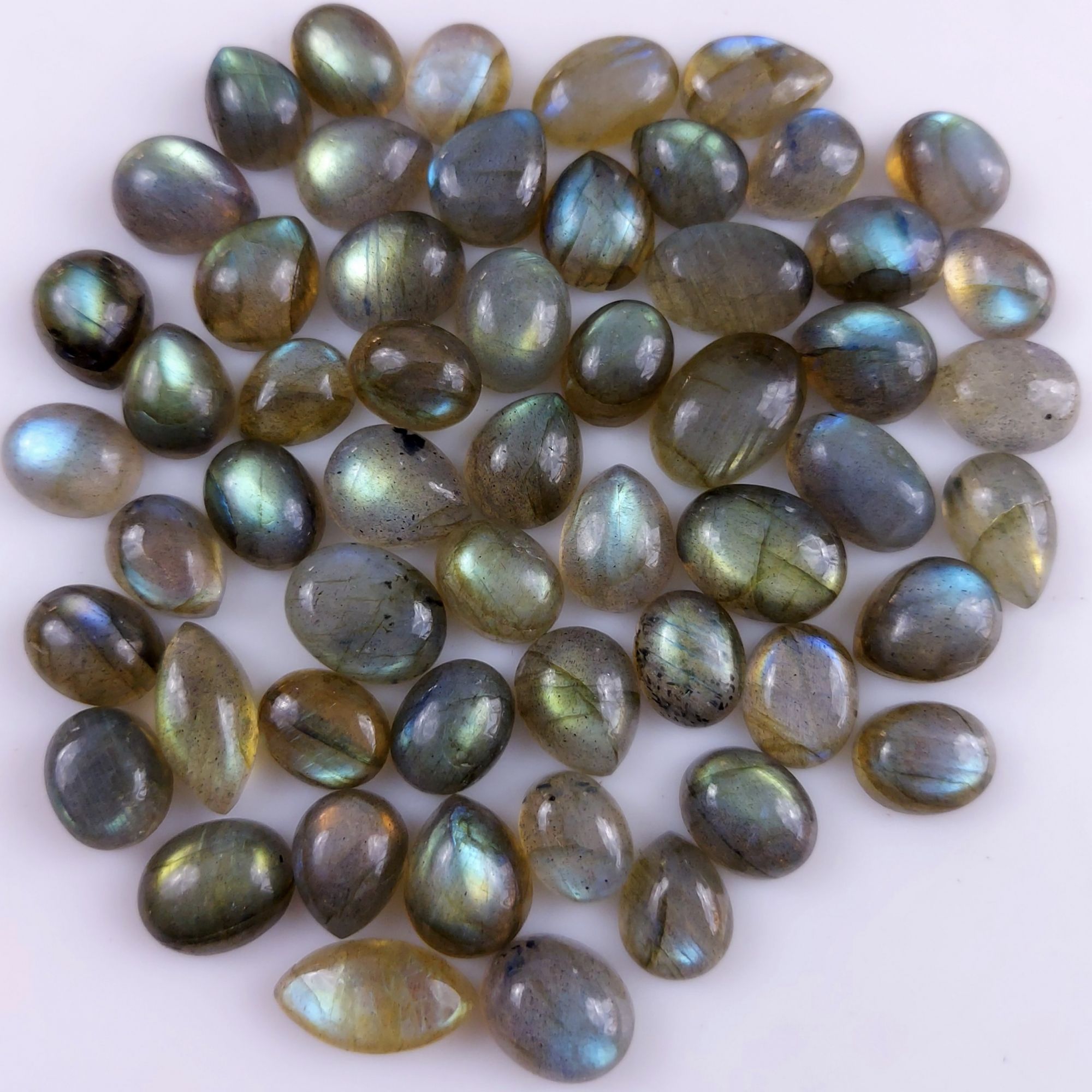 55 Pcs202Cts Natural Multifire Labradorite Loose Cabochon Gemstone Lot for Jewelry Making  11x7 7x5mm#1052
