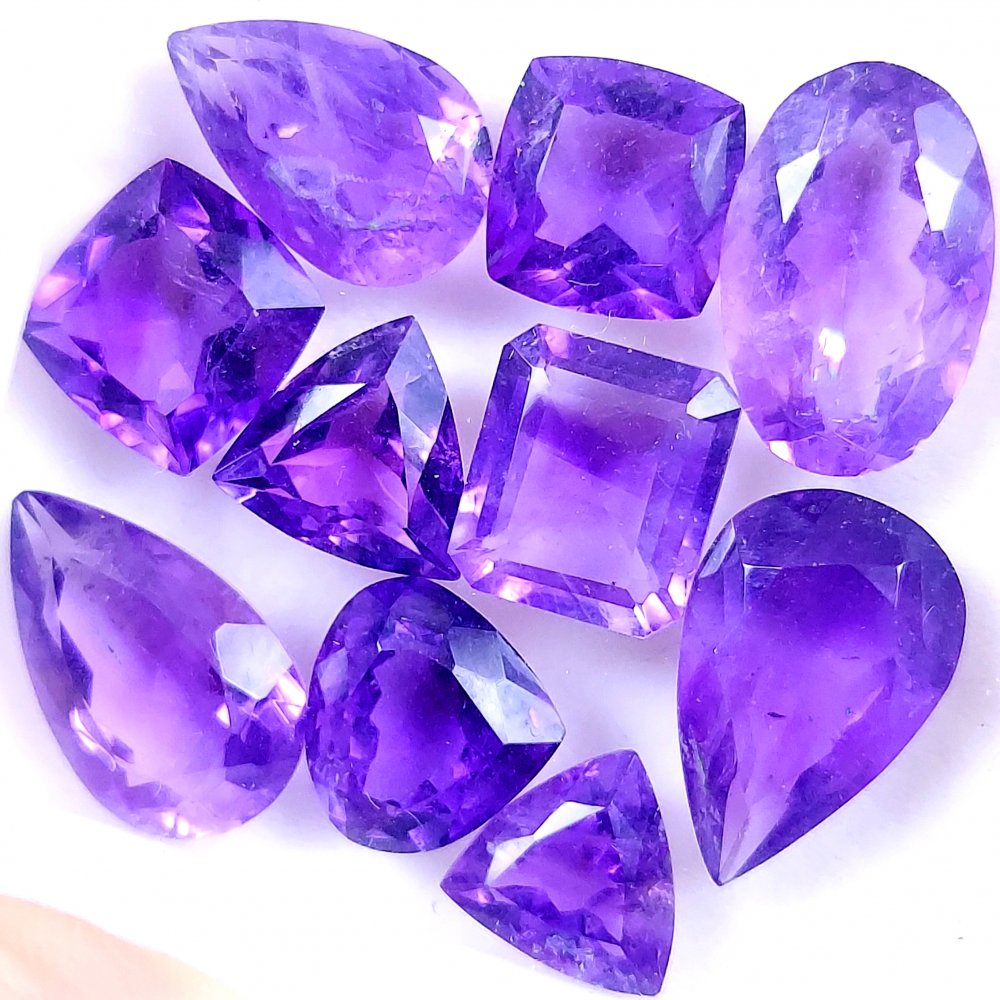 10Pcs 44Cts Natural Purple Amethyst Faceted Cabochon Gemstone Lot Mixed Shapes And Sizes For Jewelry Making  16x10 9x9mm#10520