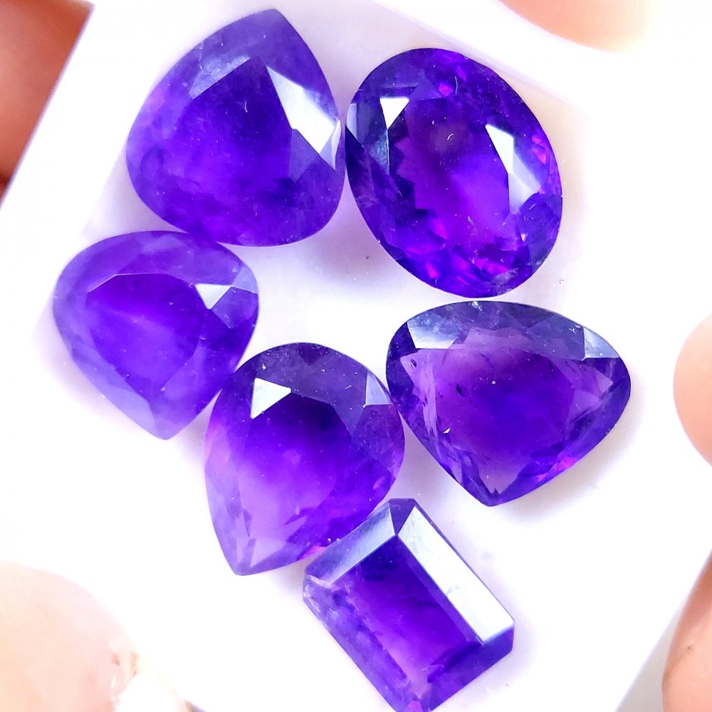 6Pcs 58Cts Natural Purple Amethyst Faceted Cabochon Gemstone Lot Mixed Shapes And Sizes For Jewelry Making  17x12 13x10mm#10521