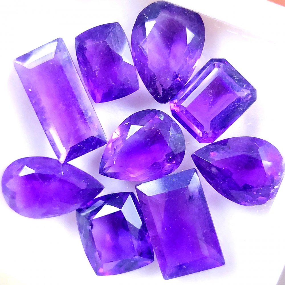 9Pcs 43Cts Natural Purple Amethyst Faceted Cabochon Gemstone Lot Mixed Shapes And Sizes For Jewelry Making  16x7 10x7mm#10522