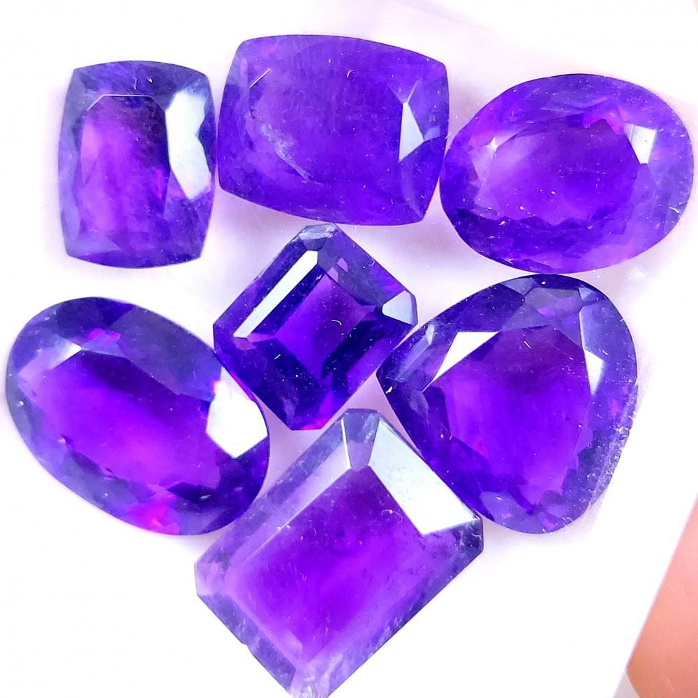 7Pcs 60Cts Natural Purple Amethyst Faceted Cabochon Gemstone Lot Mixed Shapes And Sizes For Jewelry Making  18x12 11x9mm#10523