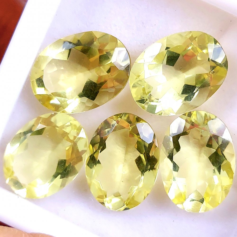 5Pcs 43Cts Natural Lemon quartz Faceted Cabochon Loose Gemstone Semi Precious Rose Cut Jewelry Making Crystal Quartz 17x12 16x12mm #10554