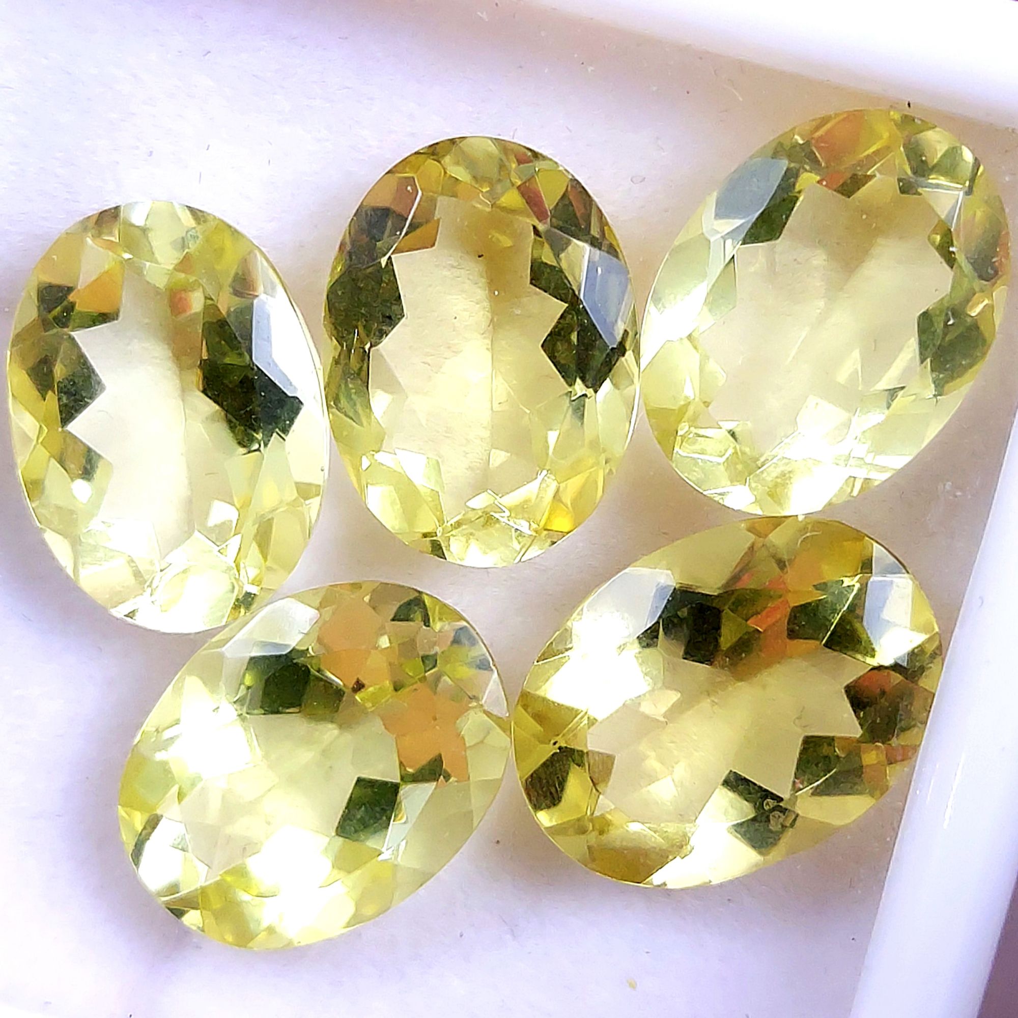 5Pcs 43Cts Natural Lemon quartz Faceted Cabochon Loose Gemstone Semi Precious Rose Cut Jewelry Making Crystal Quartz 17x12 16x12mm 10554
