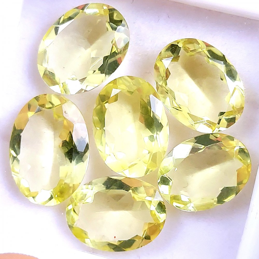 6Pcs 44Cts Natural Lemon Quartz Faceted Cabochon Loose Gemstone Semi Precious Rose Cut Jewelry Making Crystal Quartz 18x13 15x11mm #10555