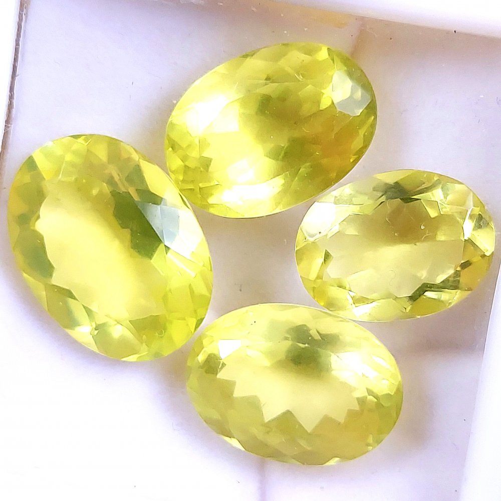 4Pcs 53Cts Natural Lemon Quartz Faceted Cabochon Loose Gemstone Semi Precious Rose Cut Jewelry Making Crystal Quartz 20x15 16x12mm #10556