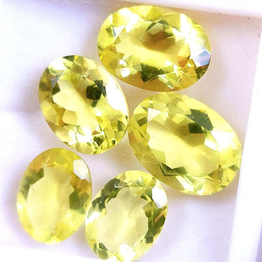 5Pcs 54Cts Natural Lemon Quartz Faceted Cabochon Loose Gemstone Semi Precious Rose Cut Jewelry Making Crystal Quartz 19x14 15x12mm #10558