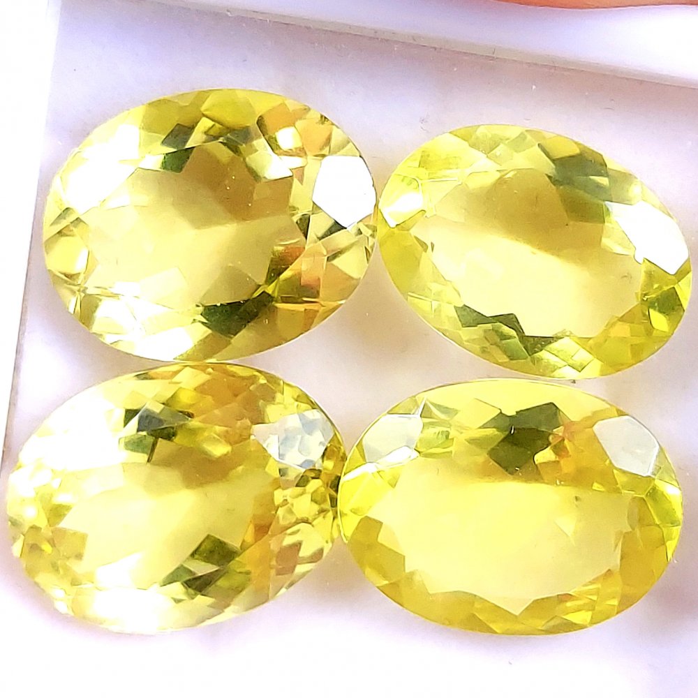 4Pcs 56Cts Natural Lemon Quartz Faceted Cabochon Loose Gemstone Semi Precious Rose Cut Jewelry Making Crystal Quartz 20x15 17x13mm #10559