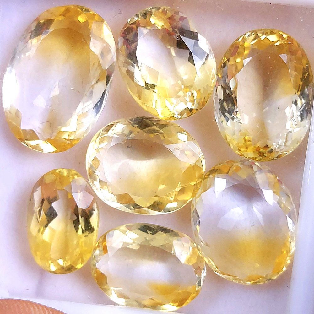 7Pcs 72Cts Natural Yellow Citrine Faceted Cabochon Loose Gemstone Semi Precious Rose Cut Jewelry Making Crystal Lot 20x13 14x10mm #10560