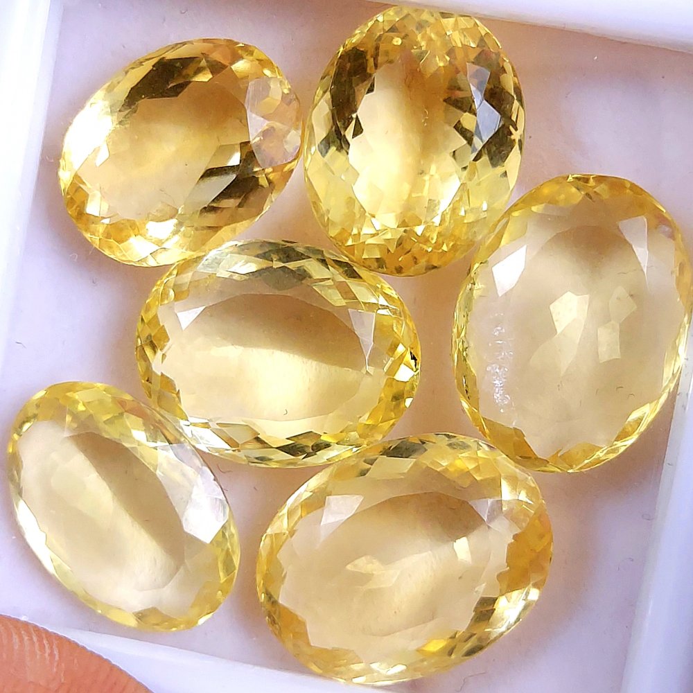 6Pcs 81Cts Natural Yellow Citrine Faceted Cabochon Loose Gemstone Semi Precious Rose Cut Jewelry Making Crystal Lot 19x15 16x12mm #10561