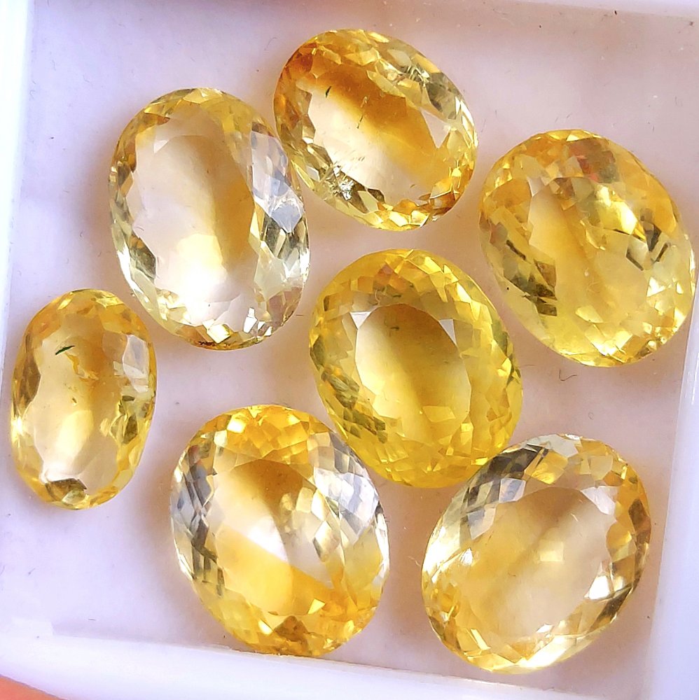 7Pcs 68Cts Natural Yellow Citrine Faceted Cabochon Loose Gemstone Semi Precious Rose Cut Jewelry Making Crystal Lot 16x13 14x9mm #10562