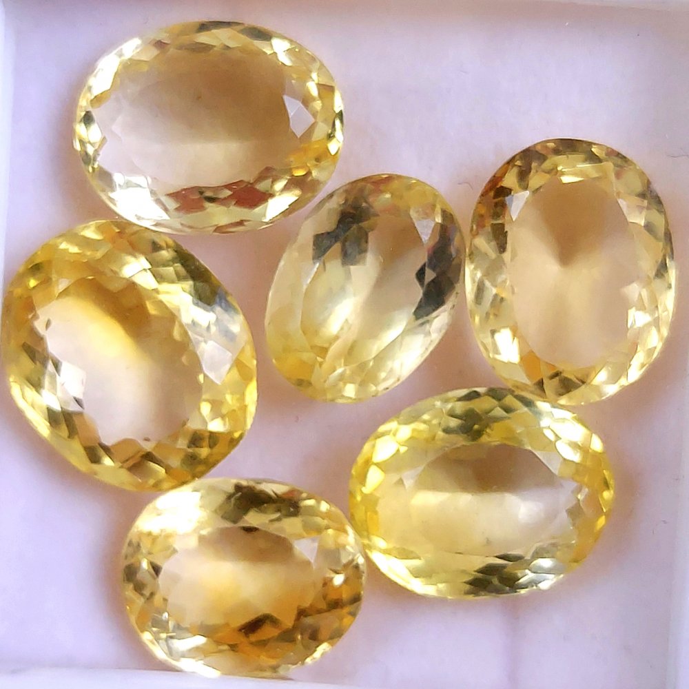 6Pcs 66Cts Natural Yellow Citrine Faceted Cabochon Loose Gemstone Semi Precious Rose Cut Jewelry Making Crystal Lot 17x14 15x11mm #10563