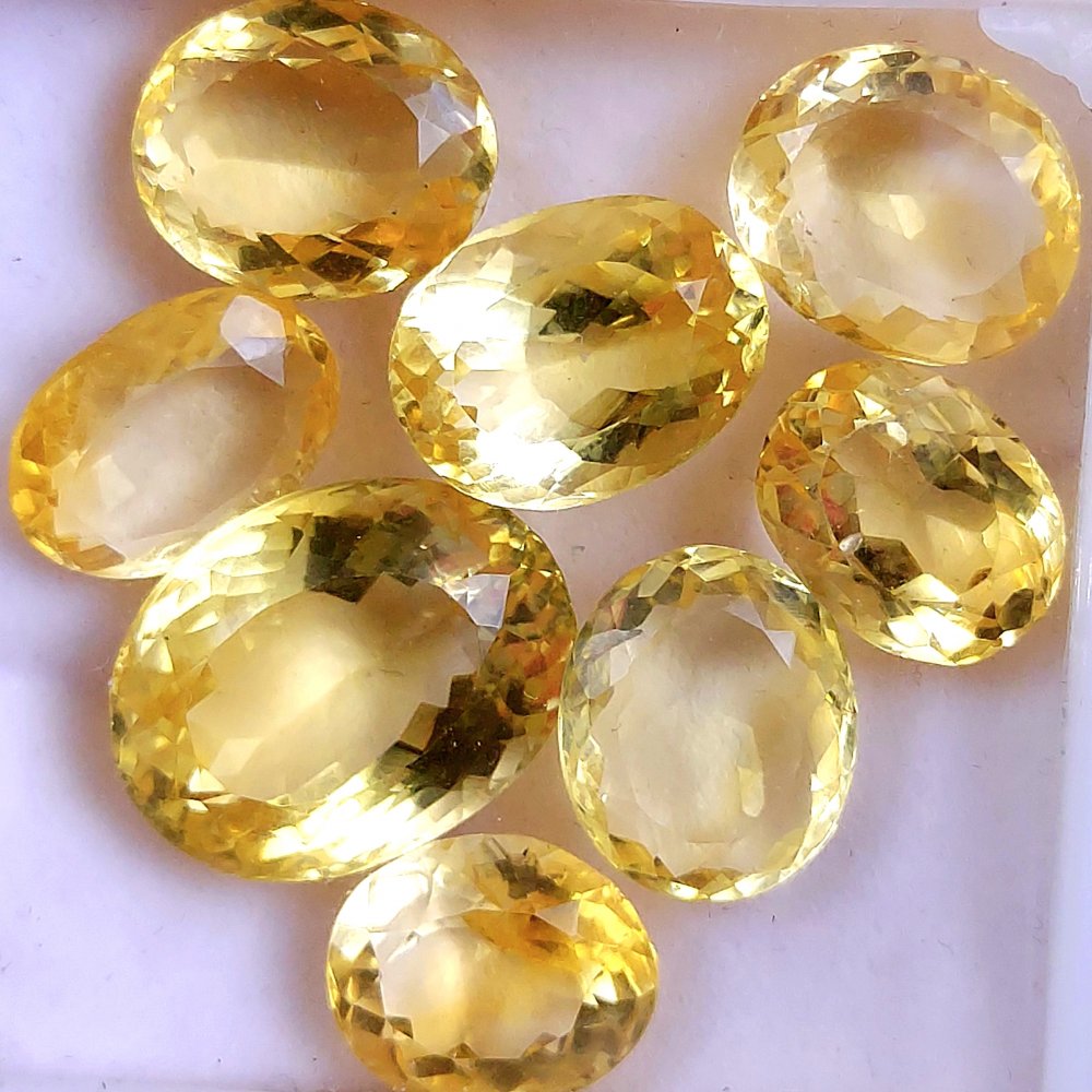 8Pcs 62Cts Natural Yellow Citrine Faceted Cabochon Loose Gemstone Semi Precious Rose Cut Jewelry Making Crystal Lot 18x14 12x10mm #10564
