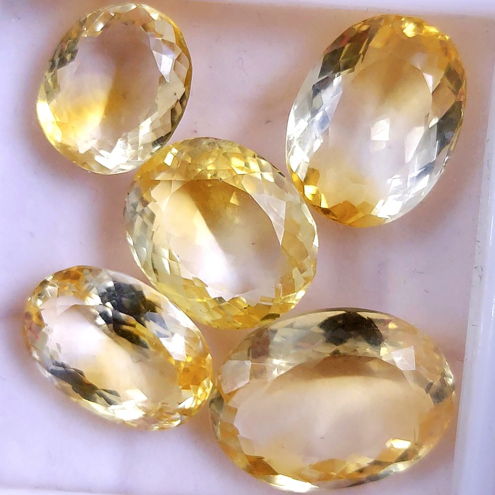 5Pcs 71Cts Natural Yellow Citrine Faceted Cabochon Loose Gemstone Semi Precious Rose Cut Jewelry Making Crystal Lot 30x15 14x12mm #10565