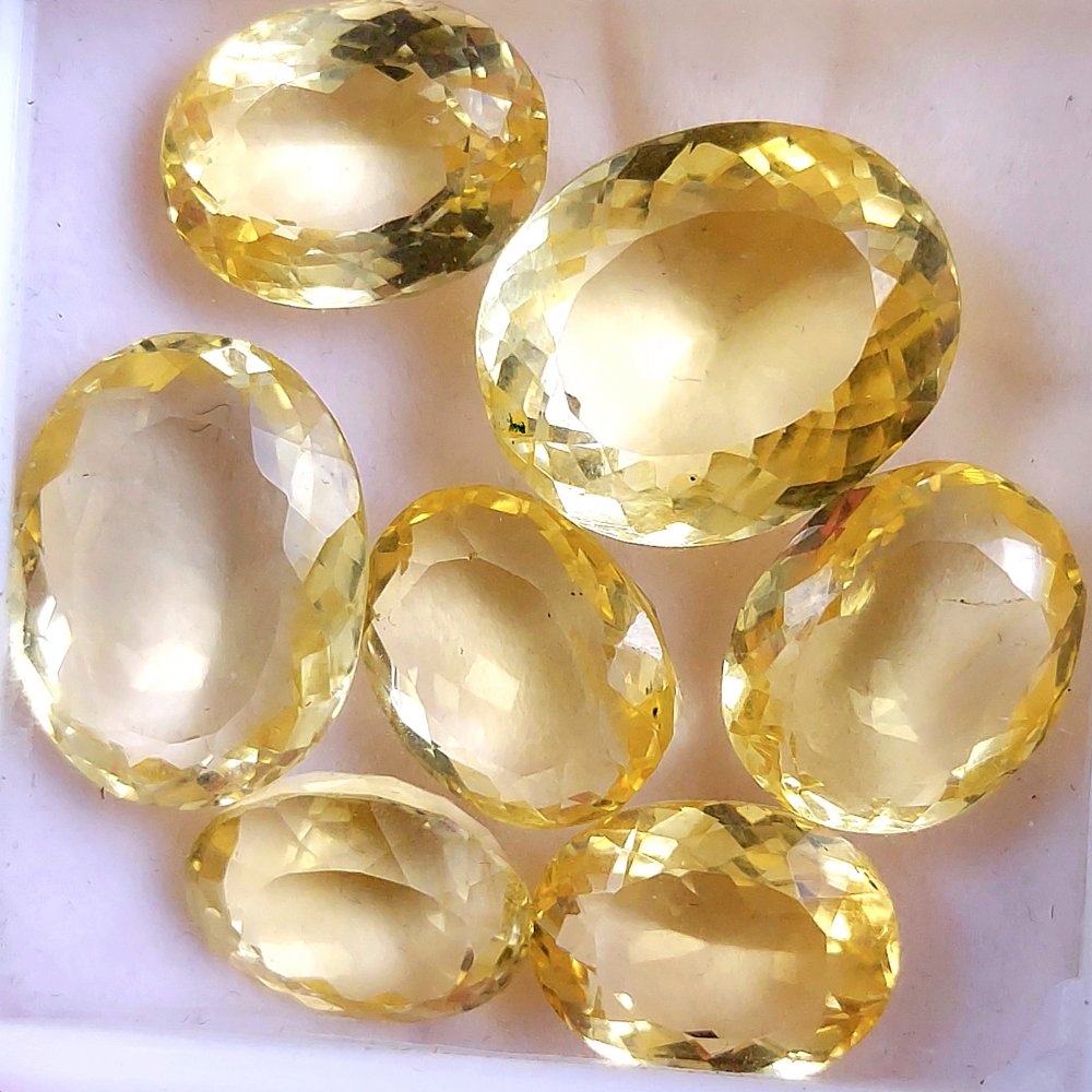 7Pcs 81Cts Natural Yellow Citrine Faceted Cabochon Loose Gemstone Semi Precious Rose Cut Jewelry Making Crystal Lot 18x15 14x11mm #10566