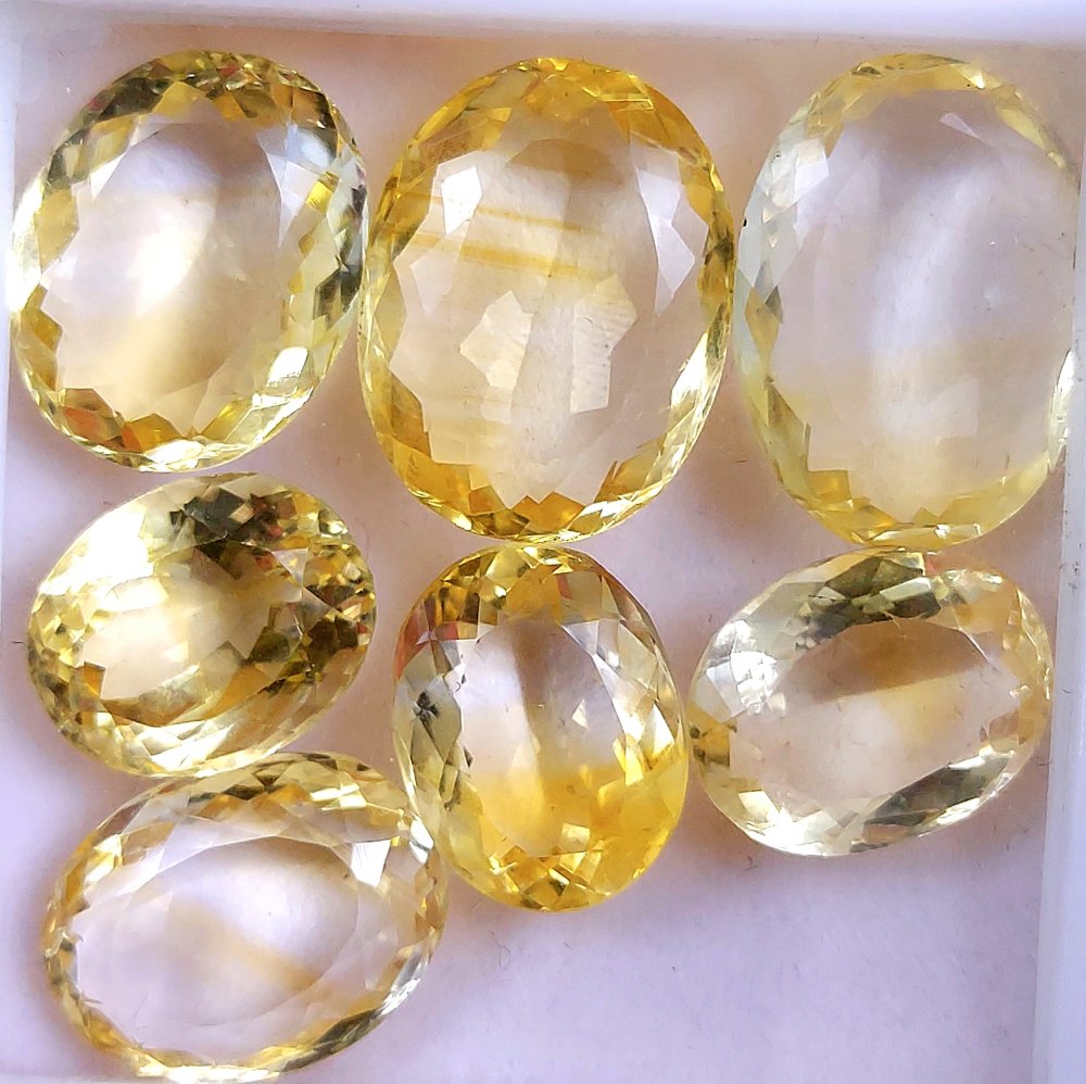 7Pcs 74Cts Natural Yellow Citrine Faceted Cabochon Loose Gemstone Semi Precious Rose Cut Jewelry Making Crystal Lot 19x14 15x11mm #10567