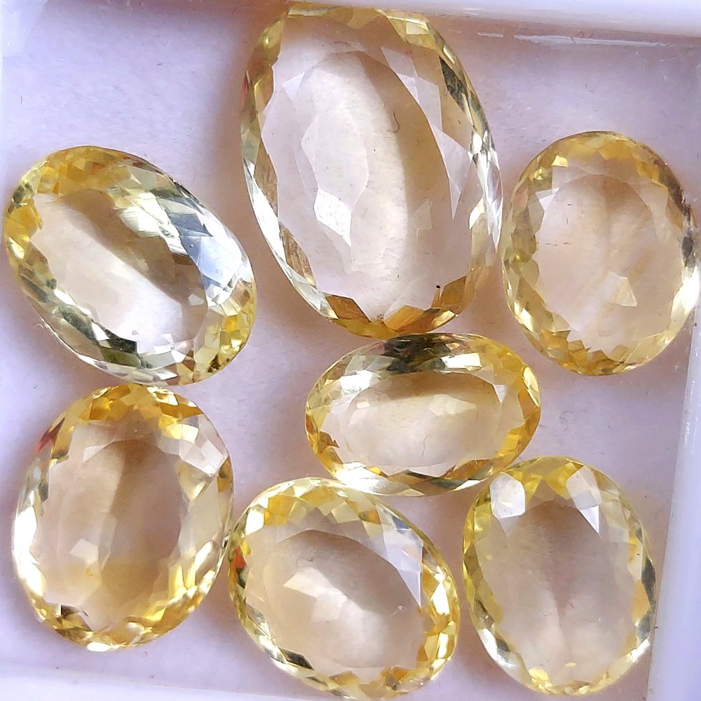 7Pcs 60Cts Natural Yellow Citrine Faceted Cabochon Loose Gemstone Semi Precious Rose Cut Jewelry Making Crystal Lot 21x14 14x10mm #10568